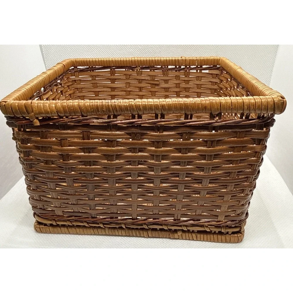 Vintage Rattan Woven Cocktail Napkin Basket Farmhouse Decor Storage